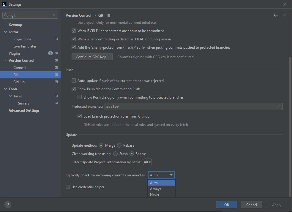 IntelliJ auto git pulls